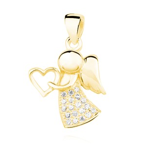 Pandantiv argint placat cu aur galben ingeras cu pietre si inima DiAmanti Z1303CG-DIA (Argint 925‰ 1,3 g.)